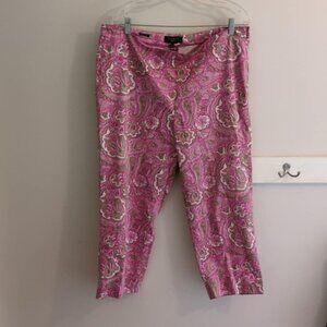 Talbot's Paisley Pink 16 Pants Cotton Candy Palm Desert Crop Pants Side Zip Clas
